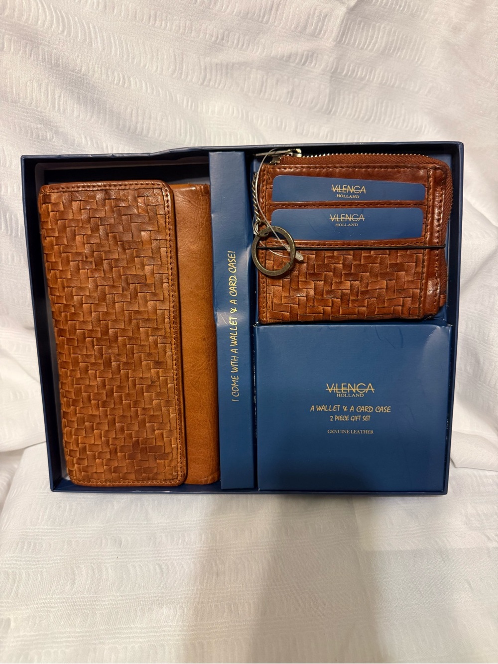 Vilenca Holland - Leather Woven Brown Wallet & Card Case Set